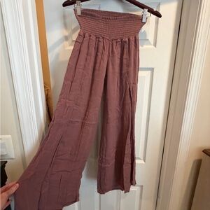 Rewash Smocked Waist Wide-Leg Pants in Mauve
